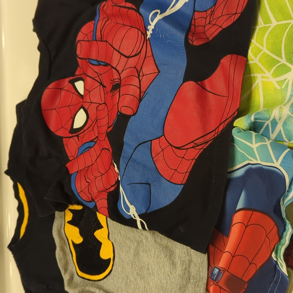 Batman and Spiderman Tshirts plus Swim trunks (18 months & 2T)